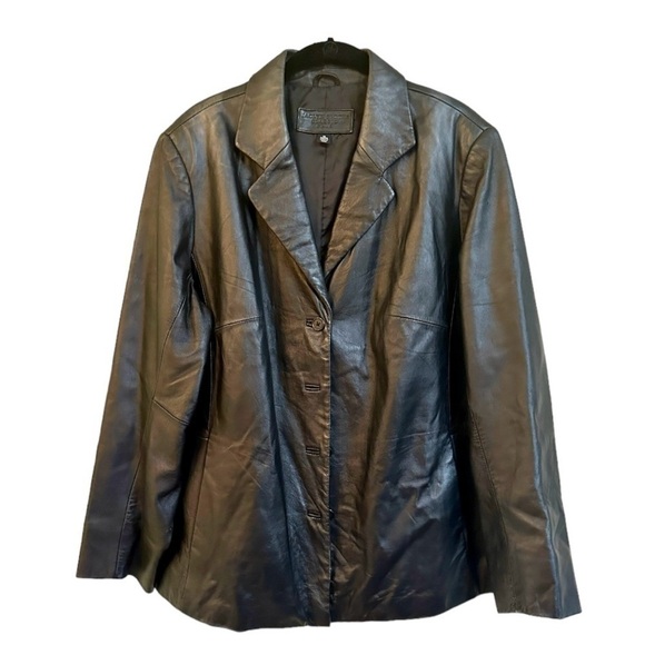 JACLYN SMITH, CLASSIC, BLACK LEATHER JACKET. SINGLE BUTTON BLAZER STYLE. SIZE 1X - Picture 1 of 9